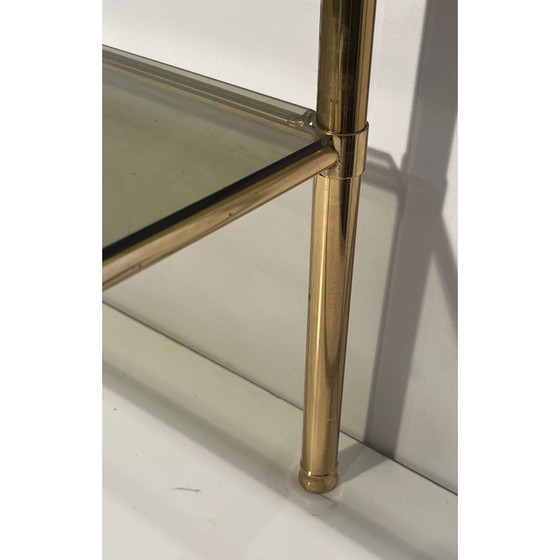 Image 1 of Paire de bouts de canapé vintage en laiton avec dessus en verre fumé, 1960