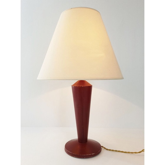 Image 1 of Lampe de table vintage en cuir rouge