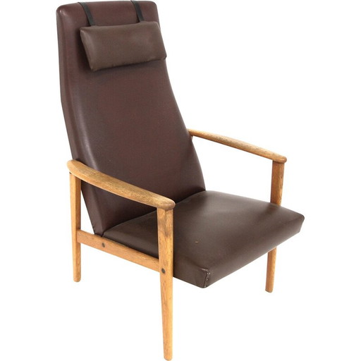 Fauteuil scandinave vintage en skaï, Suède 1960