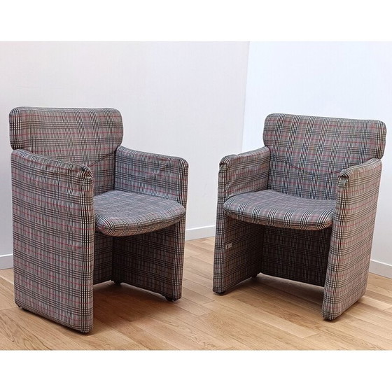 Image 1 of Paire de fauteuils vintage en bois et tissu à carreaux