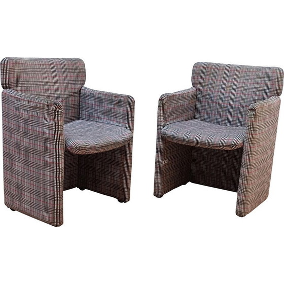 Image 1 of Paire de fauteuils vintage en bois et tissu à carreaux