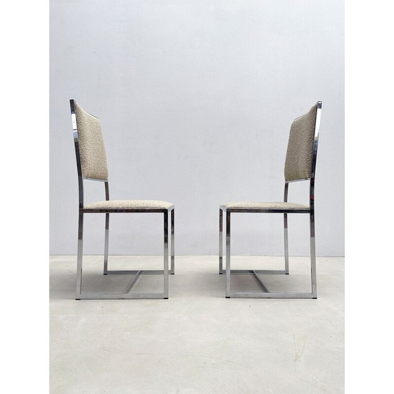 Image 1 of Ensemble de 5 chaises vintage en chrome et tissu bouclé, Italie 1970