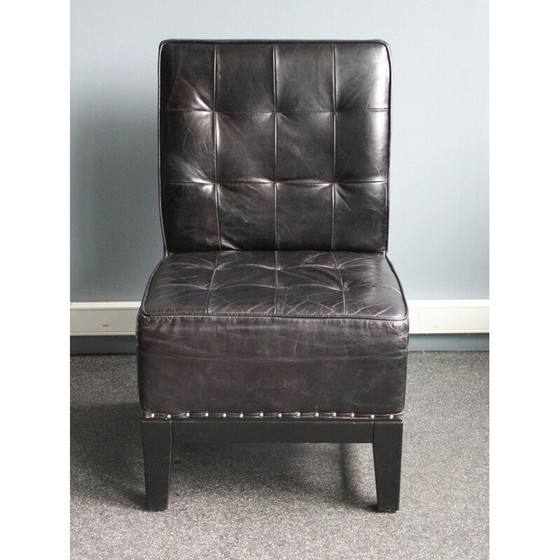 Image 1 of Chaise de salle à manger en cuir noir décorée de clous