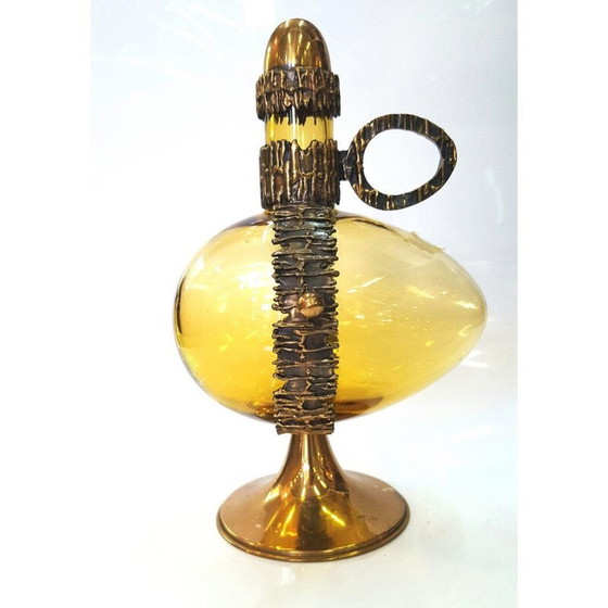 Image 1 of Verre à liqueur scandinave vintage en laiton et verre coloré, 1960