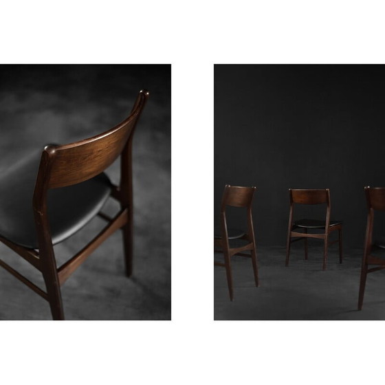 Image 1 of Ensemble de 4 chaises de salle à manger scandinaves vintage en bois de hêtre et palissandre, Danemark années 1960