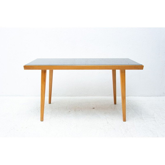 Image 1 of Table basse vintage en verre opaxite et bois par Interiér Praha, Tchécoslovaquie 1960