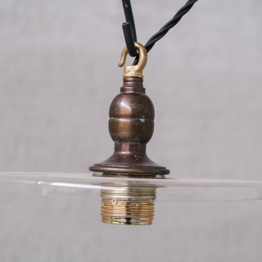 Ensemble de 6 lampes suspendues vintage en laiton et verre, Pays-Bas 1950