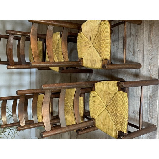 Image 1 of Ensemble de 6 chaises en paille vintage par Georges Robert, France 1950