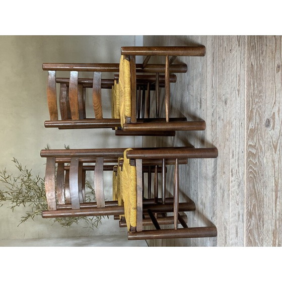 Image 1 of Ensemble de 6 chaises en paille vintage par Georges Robert, France 1950
