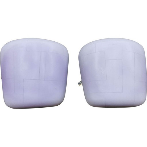 Paire d'appliques vintage en verre opale blanc avec abat-jour violet, 1950