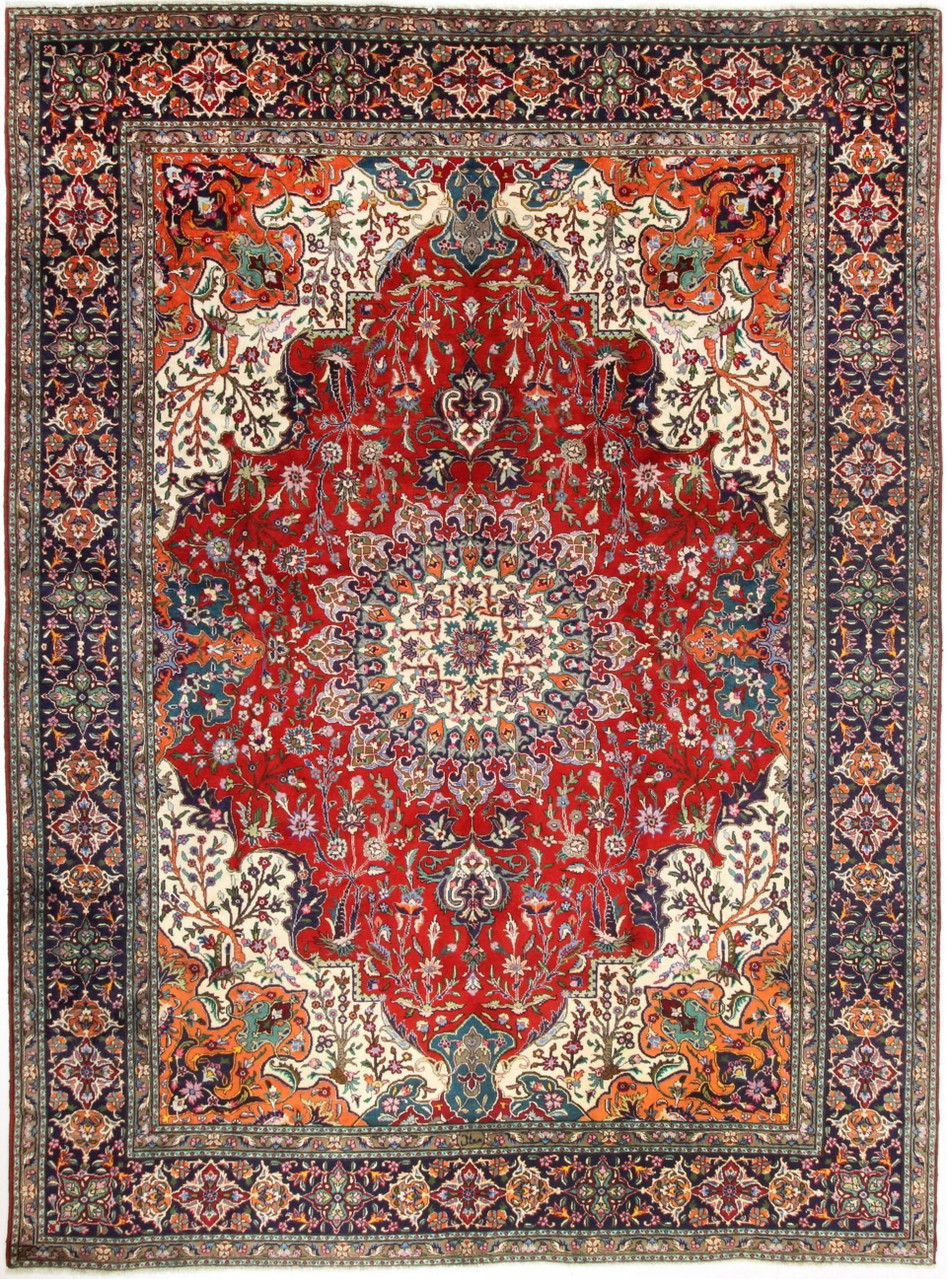 H1 Tapis persan classique noué à la main Täbrizi au design épuré