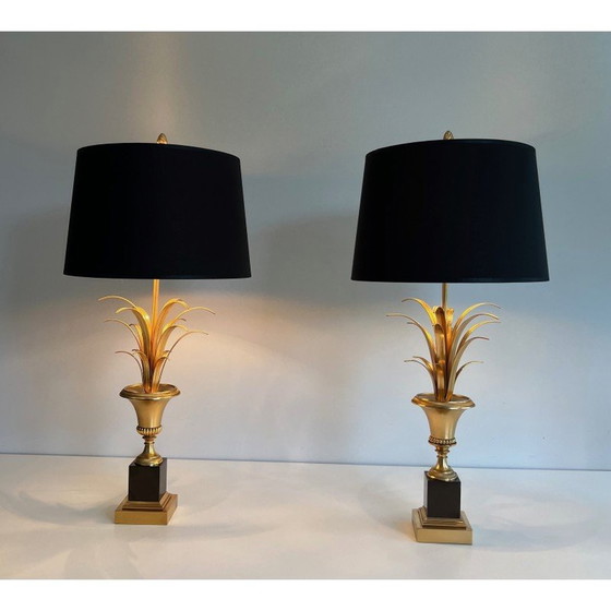 Image 1 of Paire de lampes palmier vintage en chrome et laiton, France 1970