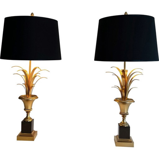 Paire de lampes palmier vintage en chrome et laiton, France 1970