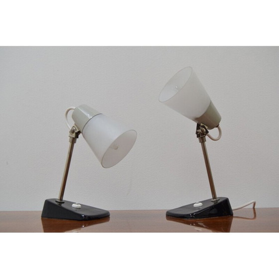 Image 1 of Paire de lampes vintage en verre, céramique et métal, Tchécoslovaquie 1970