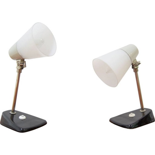 Paire de lampes vintage en verre, céramique et métal, Tchécoslovaquie 1970