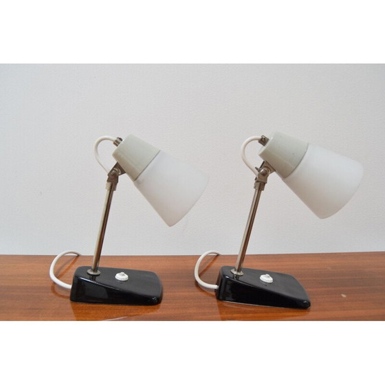 Image 1 of Paire de lampes vintage en verre, céramique et métal, Tchécoslovaquie 1970
