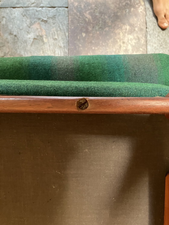 Image 1 of Chaise longue en teck avec dossier en osier Mid Century Circa 1950S