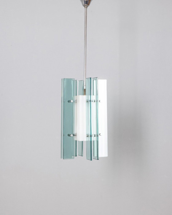 Image 1 of Lustre Vintage 60S en verre et plastique Design Italien