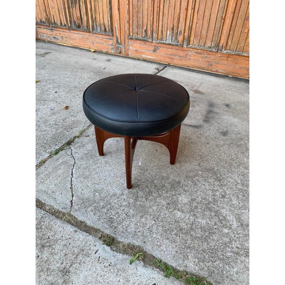 Image 1 of Pouf danois du milieu du siècle en teck et cuir par Kofod Larsen pour G-Plan, années 1960