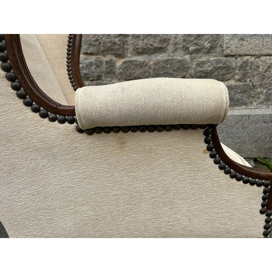 Image 1 of Fauteuil bergère vintage en bois tourné et tissu