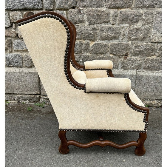Image 1 of Fauteuil bergère vintage en bois tourné et tissu