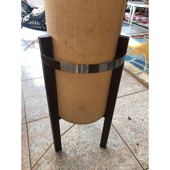Image 1 of Lampadaire scandinave vintage en toile beige et bois de rose 1960