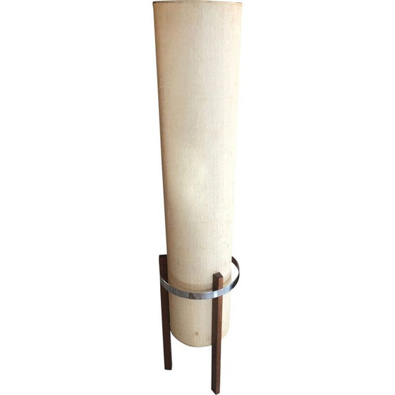 Image 1 of Lampadaire scandinave vintage en toile beige et bois de rose 1960