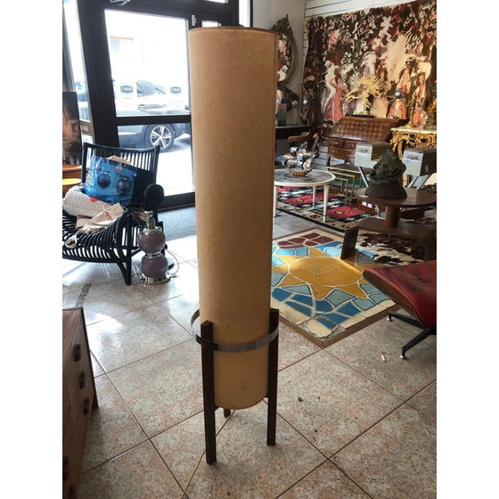 Image 1 of Lampadaire scandinave vintage en toile beige et bois de rose 1960