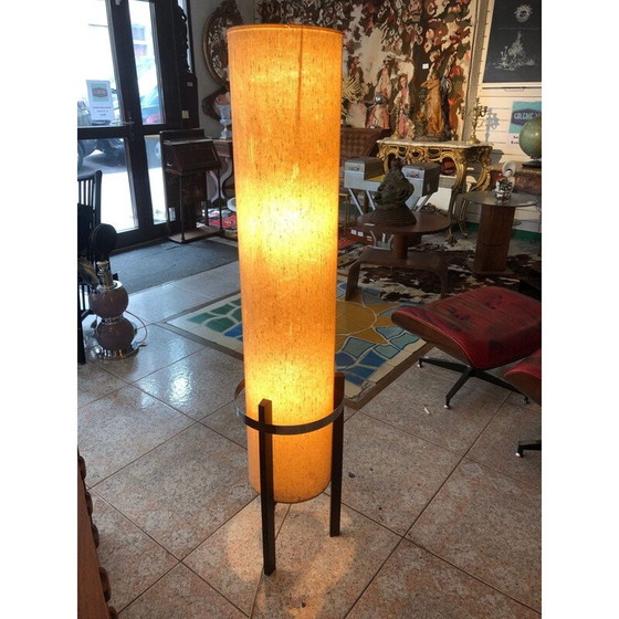 Image 1 of Lampadaire scandinave vintage en toile beige et bois de rose 1960