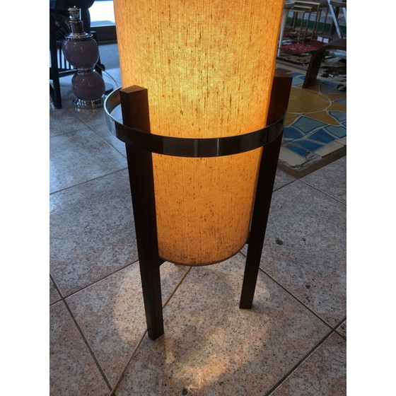 Image 1 of Lampadaire scandinave vintage en toile beige et bois de rose 1960