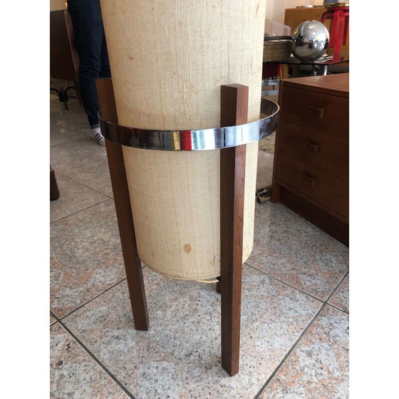 Image 1 of Lampadaire scandinave vintage en toile beige et bois de rose 1960