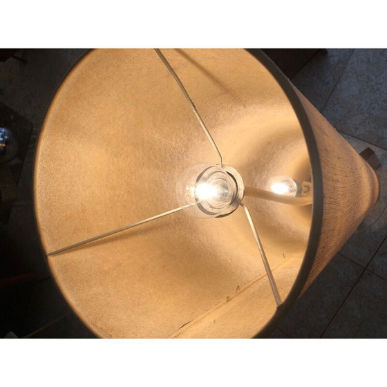 Image 1 of Lampadaire scandinave vintage en toile beige et bois de rose 1960