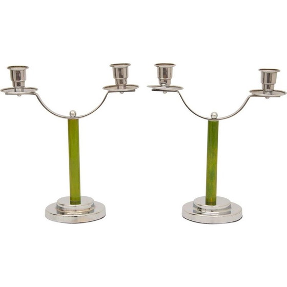 Image 1 of Paire de chandeliers vintage en métal chromé, 1930