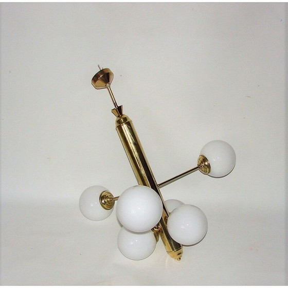 Image 1 of Lustre vintage en laiton et verre Moderniste années 1960