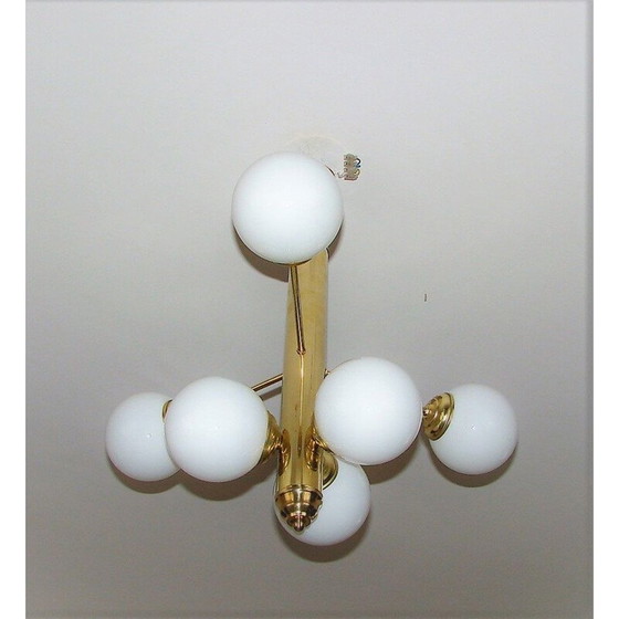 Image 1 of Lustre vintage en laiton et verre Moderniste années 1960