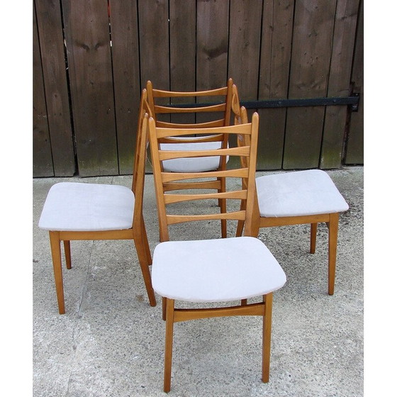 Image 1 of Ensemble de 4 chaises vintage en bois et tissu, années 1960