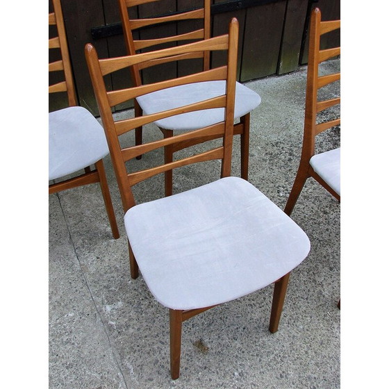 Image 1 of Ensemble de 4 chaises vintage en bois et tissu, années 1960