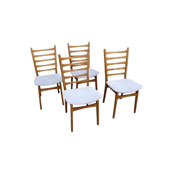 Image 1 of Ensemble de 4 chaises vintage en bois et tissu, années 1960