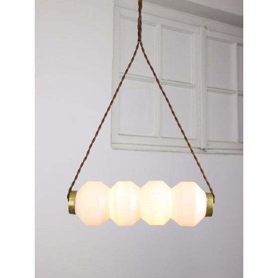 Image 1 of Lampe suspendue en opaline et laiton du Mid Century