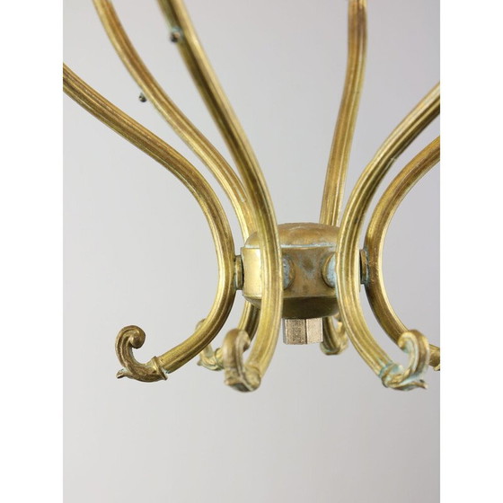 Image 1 of Lustre vintage en laiton et verre opalin, Italie 1920