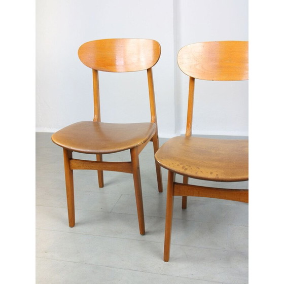 Image 1 of Ensemble de 3 chaises de salle à manger italiennes vintage en bois et similicuir