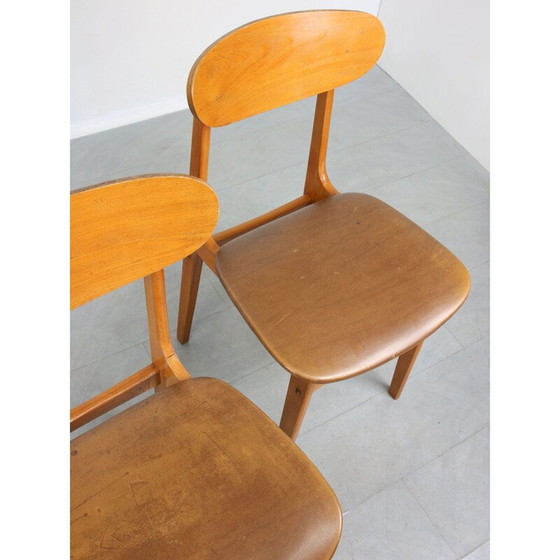 Image 1 of Ensemble de 3 chaises de salle à manger italiennes vintage en bois et similicuir