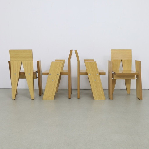 Chaises architecturales hollandaises par l'architecte Kees Doornenbal, 1990, ensemble de 4