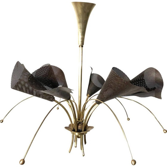 Image 1 of Lampe suspendue vintage en fer forgé par Kobis et Lorence, France 1950