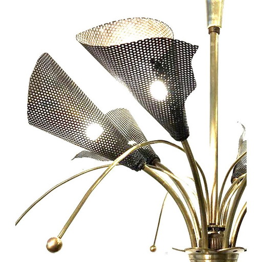 Lampe suspendue vintage en fer forgé par Kobis et Lorence, France 1950