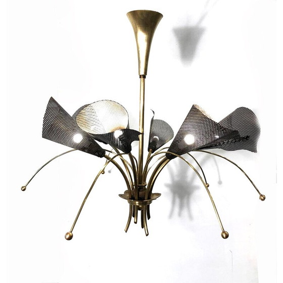 Image 1 of Lampe suspendue vintage en fer forgé par Kobis et Lorence, France 1950
