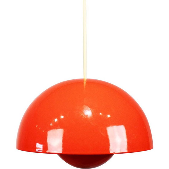 Image 1 of Lampe suspendue vintage à pot de fleur rouge modèle VP1 par Verner Panton, 1968