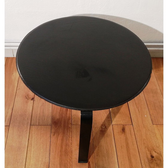 Image 1 of Table basse vintage en bois et cuir noir