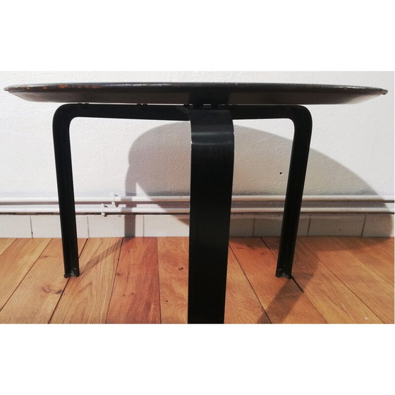 Image 1 of Table basse vintage en bois et cuir noir