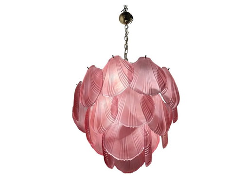 Lustre avec diffuseurs en verre rose en forme de coquillage, années 1980